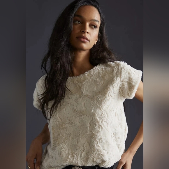 leifsdottir Tops - Anthropologie Leifsdottir Faux Fur Cream Textured Short Sleeve Top Size S